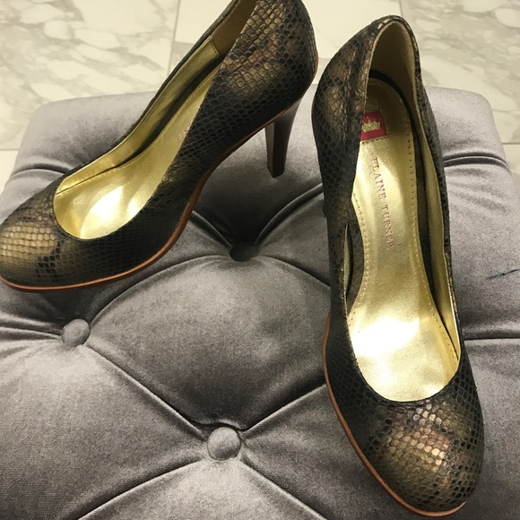 Elaine Turner Shoes - Elaine Turner Metallic Bronze Snakeskin Platforms